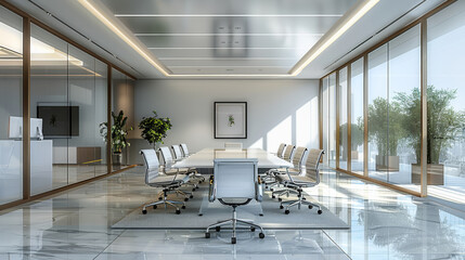 Aufkleber - 3d rendering business meeting working room office building. Generative AI.