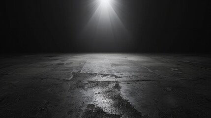 Spotlight in a dark room with concrete floor and brick wall. Dark room with spotlight. Spotlight effect