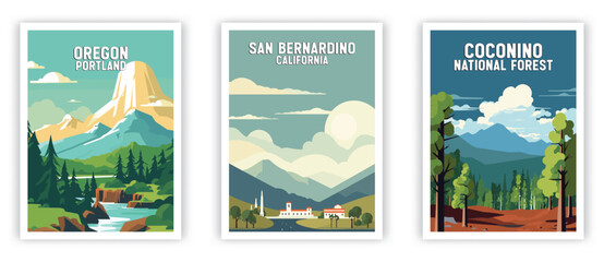 Oregon, San Bernardino, Coconino Illustration Art. Travel Poster Wall Art. Minimalist Vector art