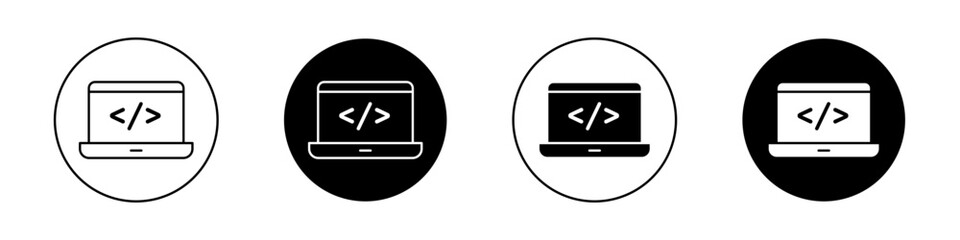 display code icon set. computer software program script vector symbol. web html sign in black filled