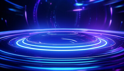 Poster - Blue and purple neon circles abstract futuristic