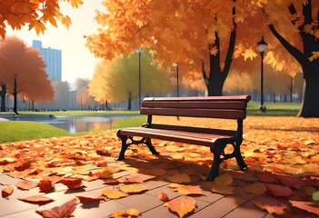 Poster - bench in autumn park