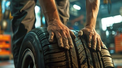 Wall Mural - A Mechanic Inspecting Car Tires