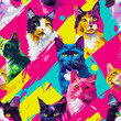 Cats of different breeds, seamless colorful pattern
