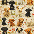 Cute puppies of different breeds, seamless pattern