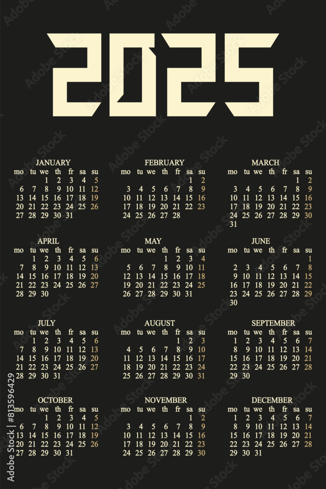 2025 Calendar design with in trendy Geometric Straight lines style ...