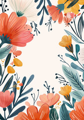 Sticker - 2d illustration of blooming floral frame, handdrawn