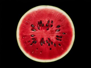 ripe red watermelon. Black background, close up