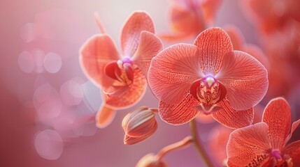 Wall Mural - a close up of a red flower with a pink background