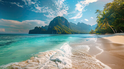 Wall Mural - Stunning serene beach with Vivid colorful sea