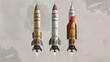 Lifelike intercontinental missile flat design side view global reach theme water color Triadic Color Scheme