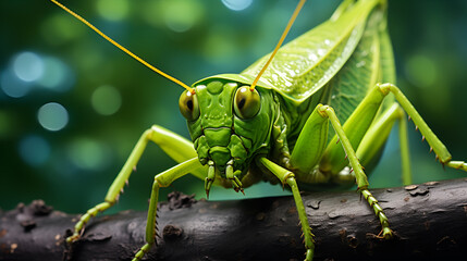 green grasshopper on a leaf