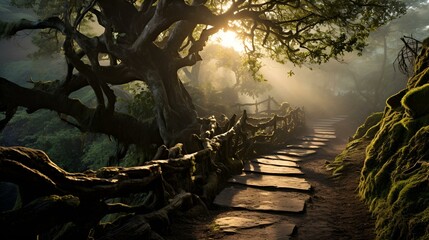 Wall Mural - misty morning in the forest