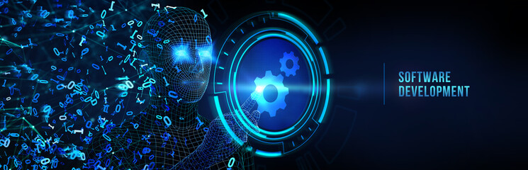 Wall Mural - inscription software development on the virtual display. business, modern technology, internet and n