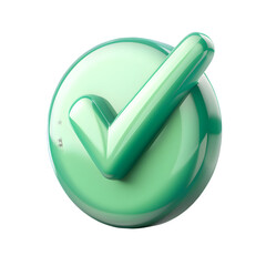 3d green check mark icon on transparent background vector illustration, PNG file, cute cartoon illustration icon clip art