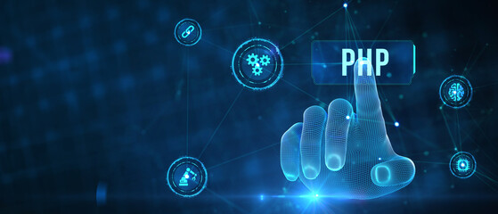 Business, Technology, Internet and network concept. PHP abbreviation. Modern technology concept. 3d illustration