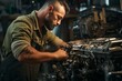 © juliars - Efficient Mechanic use wrench. Engine auto person. Generate Ai