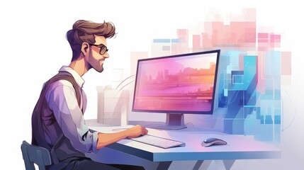 Realistic software engineer flat design side view coding process theme water color Tetradic color scheme