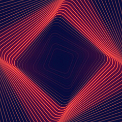 Fototapete - 3d rendering digital illustration with red-orange light pattern of rows of rectangles on dark blue background