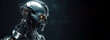 Artificial intelligence, composition of a chrome cyborg robot on a dark background, isolate. AI generated.