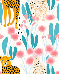 Wall Mural - Leopard drawing cartoon seamless pattern