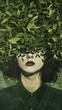 The illustration shows a person blending into a green foliage background with their identity concealed