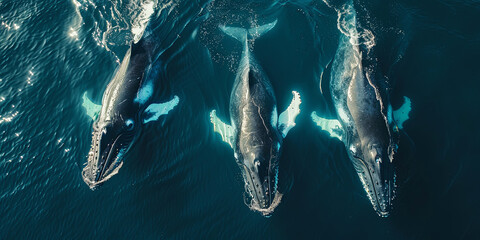 Poster - Three whales swimming in the ocean