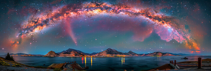 Wall Mural - a beautiful night sky with a large, colorful, and glowing milky way