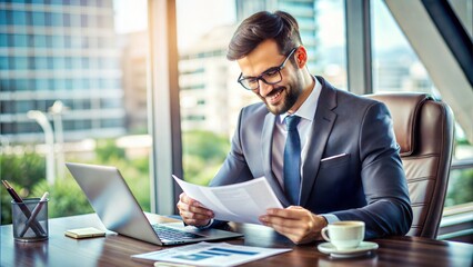 Wall Mural - Successful Businessman Reviewing Financial Reports	
