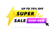 Super sale 3d banner with lightning bolt. Up to 70 percent off. Banner template for business, shops, advertising , discount, sale. Modern vector illustration