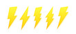 3d lightning bolt set. Thunderbolt, lightning strike on white background. Logo design of energy, power, charging. Modern flat style vector illustration