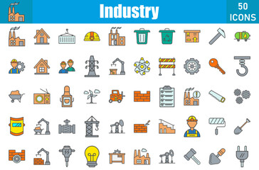 Sticker - Industry Icons Set. Editable Stroke. Pixel Perfect