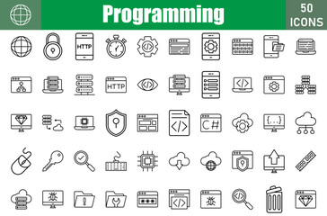 Sticker - Programming Icons Set. Editable Stroke. Pixel Perfect