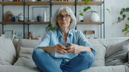 Canvas Print - Senior Woman with Smartphone Relaxed