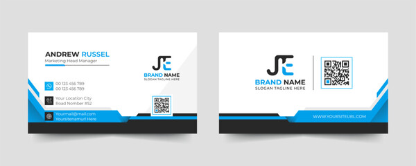 Wall Mural - Blue modern and creative business card template. Simple clean visiting card design. Luxury and elegant visit card layout. Easy editable business for design with vector illustration.