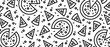 Pizza illustration backdrop. Back line pizza pattern on white background.