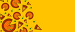 Pizza illustration backdrop. Pizza pattern on yellow background.