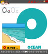 letter O from alphabet with ocean word and illustration