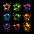 A collection of colorful stars with a black background.