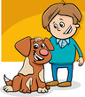 funny cartoon little boy character with his dog