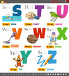 educational cartoon alphabet letters for children set from S to Z