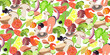 Fresh salads ingredients set. Sliced vegetables, meat products, greens to create sandwiches. Snacks. Healthy and tasty food ideas of vegetable and seafood. Dishes for keeping fit. Seamless vector