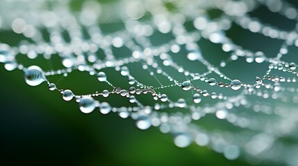 Water droplets glisten on a delicate spider web