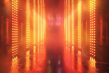 Wall Mural - a long, narrow hallway with bright orange lights