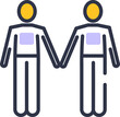 Pride month gay male couple icon, outline graphic design, supporting lgbt equality