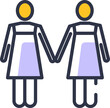 Pride month gay lesbian woman couple icon, outline graphic design, supporting lgbt equality