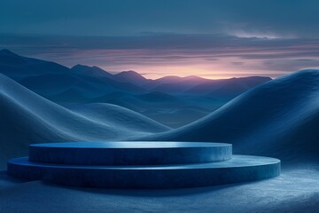 Canvas Print - a blue mountain range with a large, round, blue structure in the middle