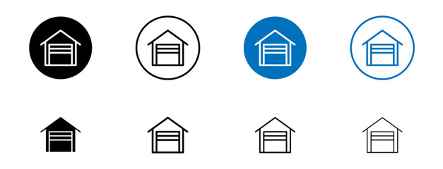 Garage icon set. car parking vector symbol. vehicle repair maintenance garage sign in black and blue color.