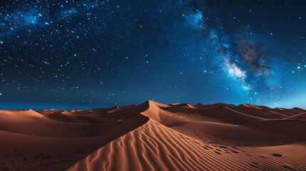 Poster - Amazing view of the night sky full of stars with a sand dune in the foreground.