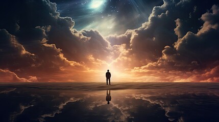 Wall Mural - alone man looking at heaven